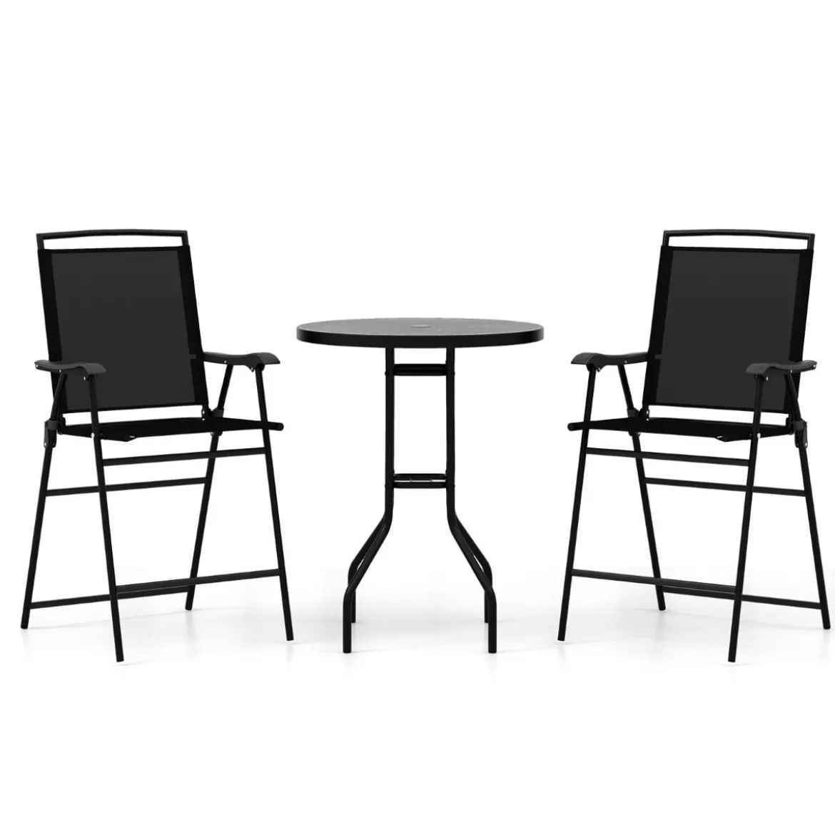 Bistrotisch mit 2 Klappbaren Stühlen & Schirmloch 3-tlg. Outdoor Barhocker Set Balkonmöbel