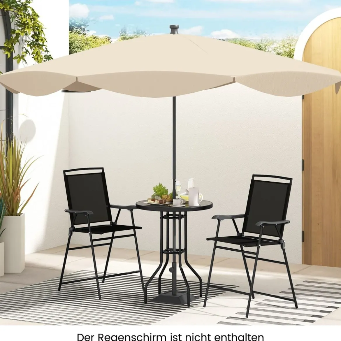Bistrotisch mit 2 Klappbaren Stühlen & Schirmloch 3-tlg. Outdoor Barhocker Set Balkonmöbel