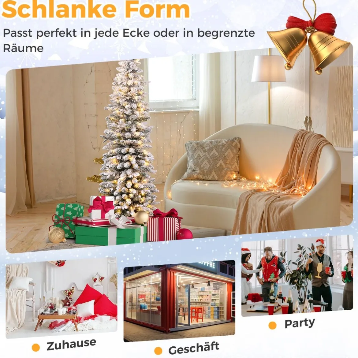 Bleistift Weihnachtsbaum mit Schnee Tannenbaum künstlich mit Beleuchtung 180 cm