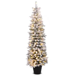 Bleistift Weihnachtsbaum mit Schnee Tannenbaum künstlich mit Beleuchtung 180 cm
