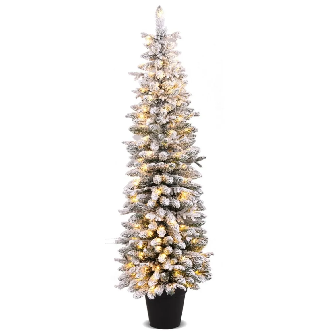 Bleistift Weihnachtsbaum mit Schnee Tannenbaum künstlich mit Beleuchtung 180 cm