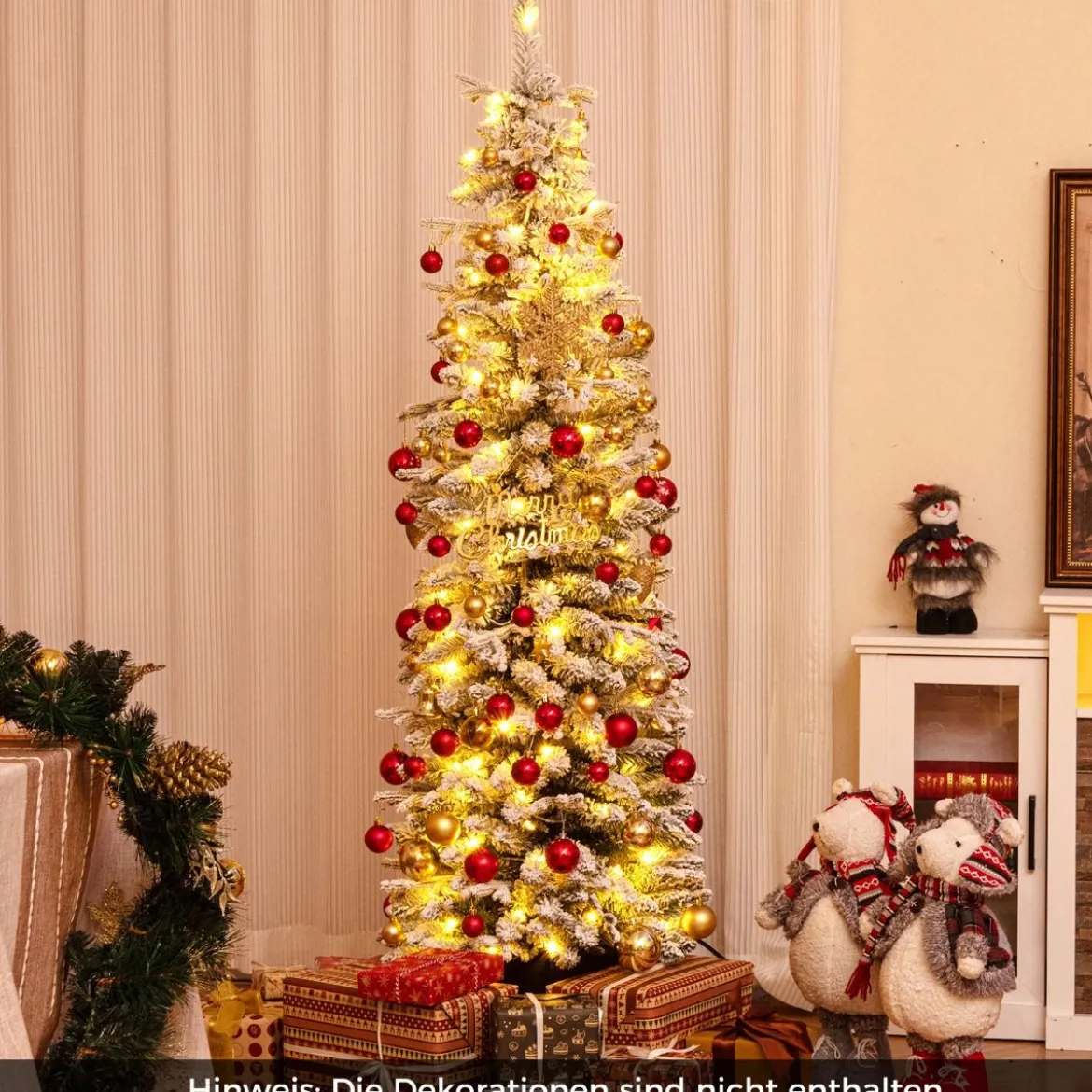 Bleistift Weihnachtsbaum mit Schnee Tannenbaum künstlich mit Beleuchtung 180 cm