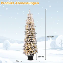 Bleistift Weihnachtsbaum mit Schnee Tannenbaum künstlich mit Beleuchtung 180 cm