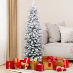 Bleistift Weihnachtsbaum mit Schnee & Beleuchtung & 8 Lichtmodi Künstlicher Tannenbaum