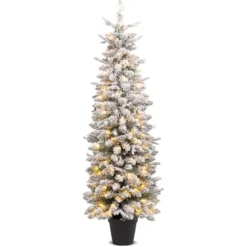Bleistift Weihnachtsbaum mit Schnee & Beleuchtung & 8 Lichtmodi Künstlicher Tannenbaum