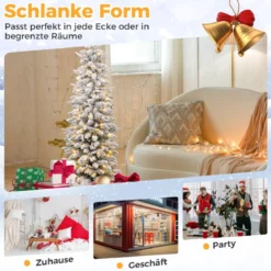 Bleistift Weihnachtsbaum mit Schnee & Beleuchtung & 8 Lichtmodi Künstlicher Tannenbaum