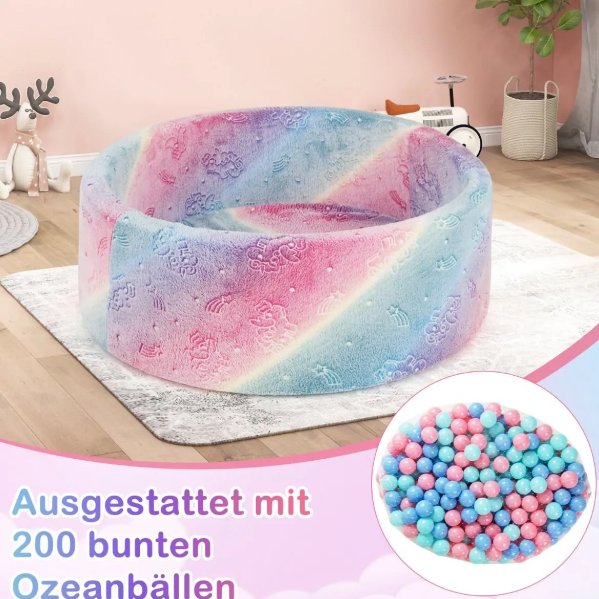 Bällebad für Babys mit Abnehmbarem Bezug im Dunkeln Leuchtendes Rundes Spielbecken
