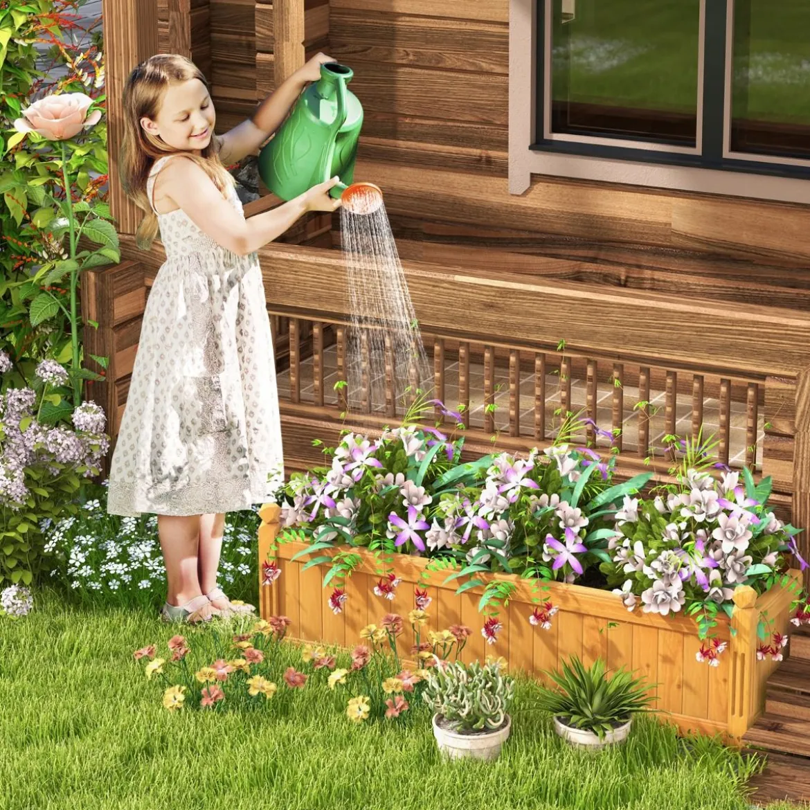 Blumenkasten aus Tannenholz Pflanzkasten mit 4-Ecken-Entwässerung 110 x 40 x 35 cm