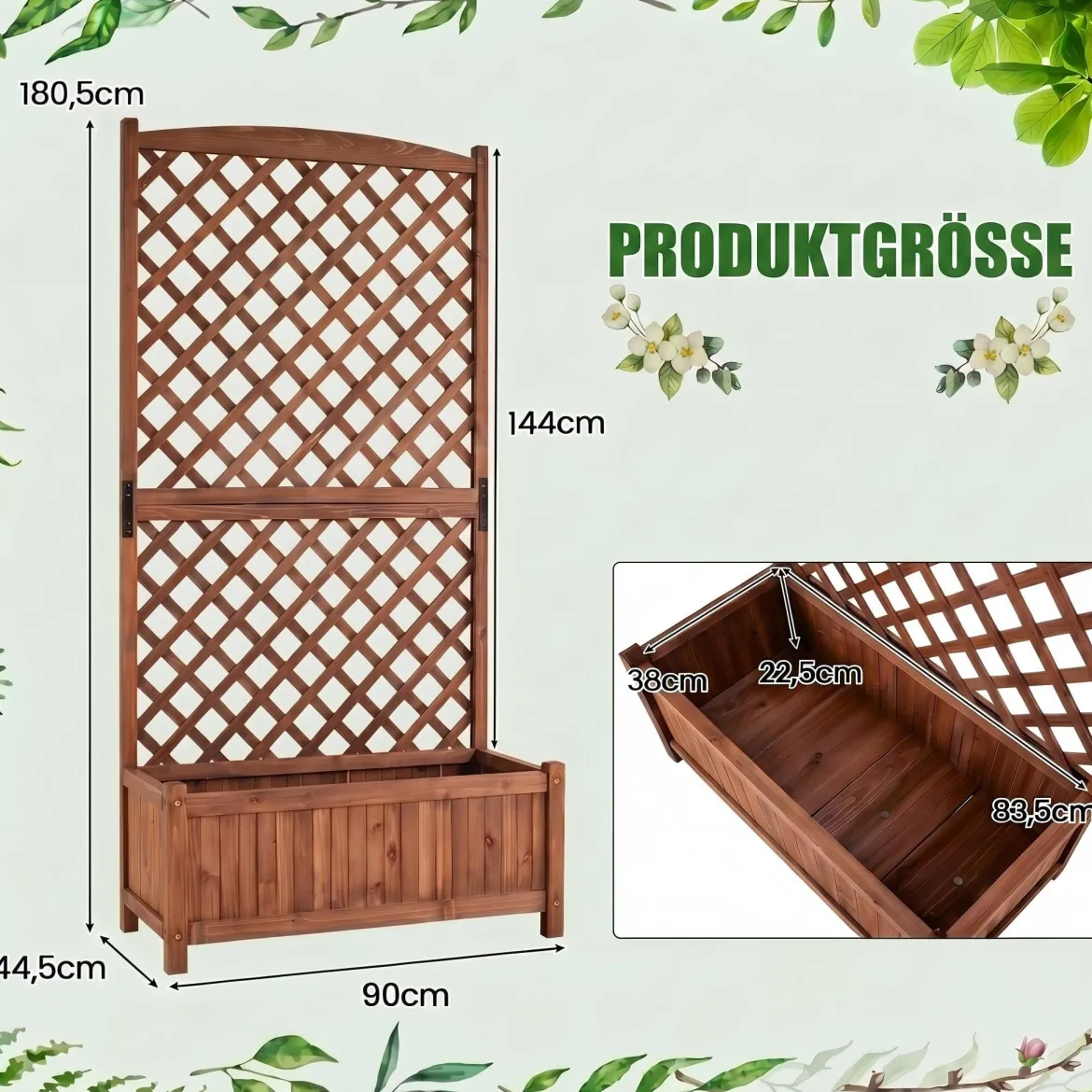 Blumenkasten Hochbeet aus Tannenholz Pflanzkasten mit Rankgitter für Kletterpflanzen