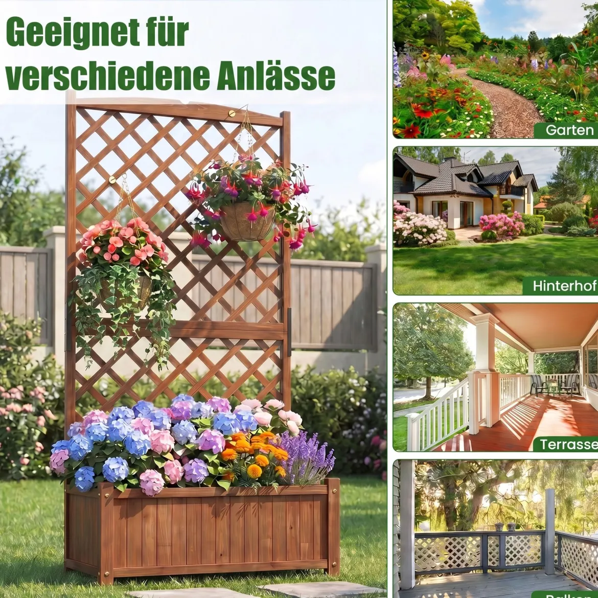 Blumenkasten Hochbeet aus Tannenholz Pflanzkasten mit Rankgitter für Kletterpflanzen