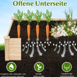 Blumenkasten Hochbeet Holz Pflanzkasten quadratisch Gartenbeet mit offenem Boden Pflanzbeet für Garten Rasen Terrasse Balkon 102 x 102 x 30 cm Natur