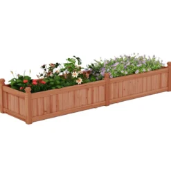 Blumenkasten Hochbeet Holz Pflanzkasten mit Trennwand Entwässerungslöchern & Vliesstofffolie Gartenbeet Pflanzbeet 227 x 59,5 x 40 cm Braun