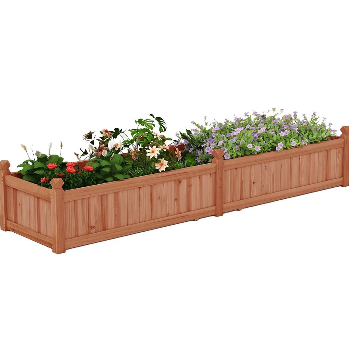 Blumenkasten Hochbeet Holz Pflanzkasten mit Trennwand Entwässerungslöchern & Vliesstofffolie Gartenbeet Pflanzbeet 227 x 59,5 x 40 cm Braun