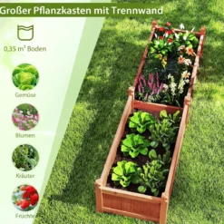 Blumenkasten Hochbeet Holz Pflanzkasten mit Trennwand Entwässerungslöchern & Vliesstofffolie Gartenbeet Pflanzbeet 227 x 59,5 x 40 cm Braun