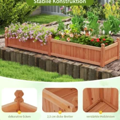 Blumenkasten Hochbeet Holz Pflanzkasten mit Trennwand Entwässerungslöchern & Vliesstofffolie Gartenbeet Pflanzbeet 227 x 59,5 x 40 cm Braun