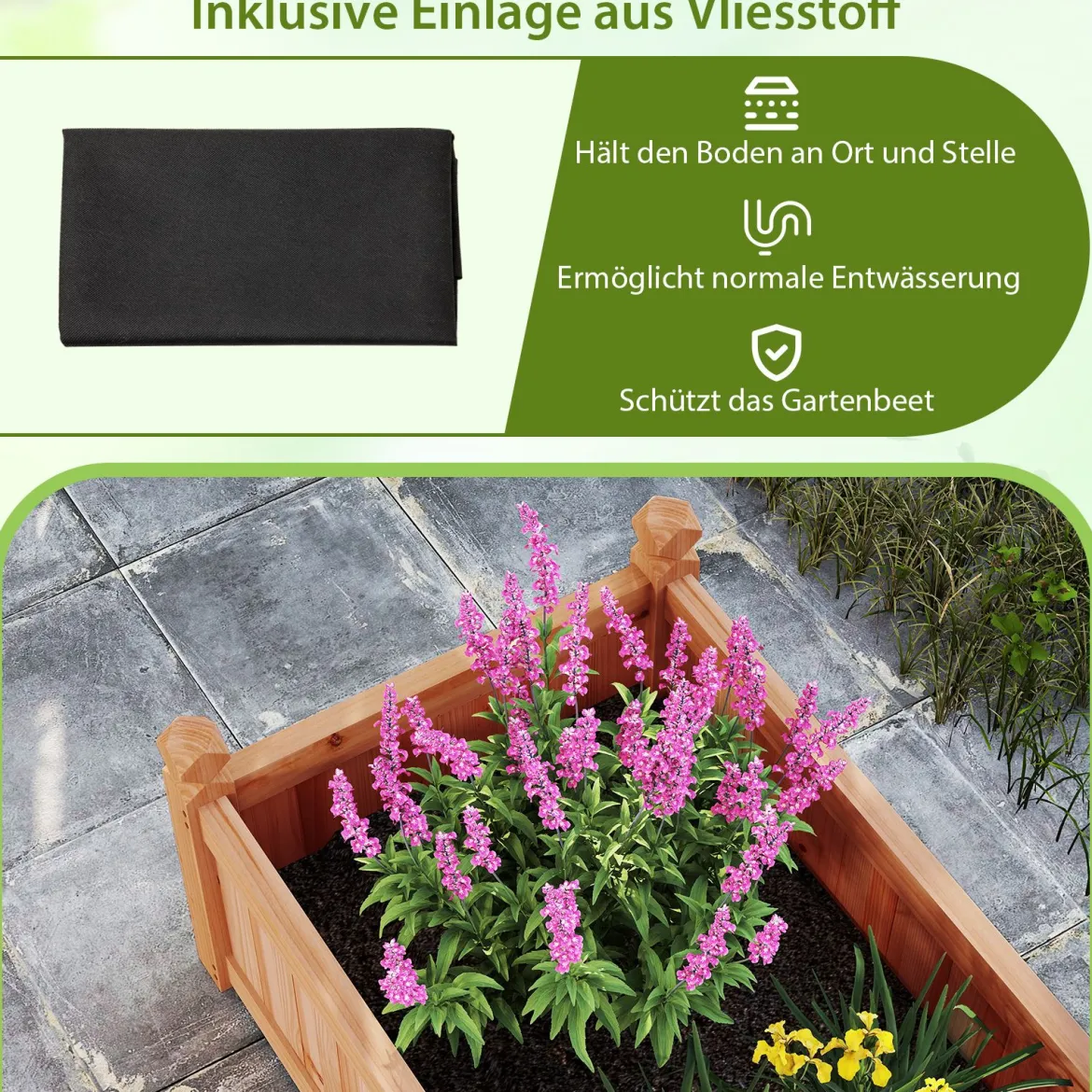 Blumenkasten Hochbeet Holz Pflanzkasten mit Trennwand Entwässerungslöchern & Vliesstofffolie Gartenbeet Pflanzbeet 227 x 59,5 x 40 cm Braun