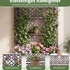 Blumenkasten mit Rankgitter & Rollen Hochbeet mit Spalier & Abflusslöchern Pflanzkasten Braun