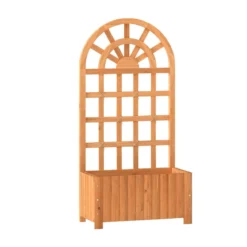 Blumenkasten mit Rankgitter & Spalier & Entwässerung Pflanzkasten für Kletterpflanzen Braun