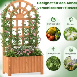 Blumenkasten mit Rankgitter & Spalier & Entwässerung Pflanzkasten für Kletterpflanzen Braun