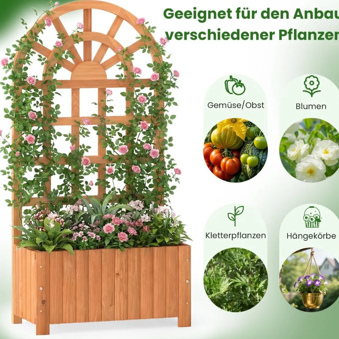 Blumenkasten mit Rankgitter & Spalier & Entwässerung Pflanzkasten für Kletterpflanzen Braun