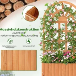Blumenkasten mit Rankgitter & Spalier & Entwässerung Pflanzkasten für Kletterpflanzen Braun
