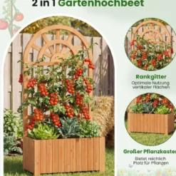 Blumenkasten mit Rankgitter & Spalier & Entwässerung Pflanzkasten für Kletterpflanzen Braun