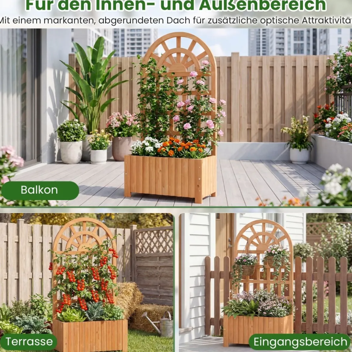 Blumenkasten mit Rankgitter & Spalier & Entwässerung Pflanzkasten für Kletterpflanzen Braun
