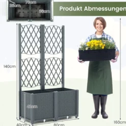 Blumenkasten mit Rankgitter Pflanzkasten für Kletterpflanzen 80 x 40 x 140 cm Kaffee/Grau