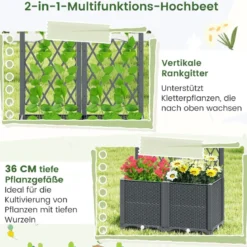 Blumenkasten mit Rankgitter Pflanzkasten für Kletterpflanzen 80 x 40 x 140 cm Kaffee/Grau