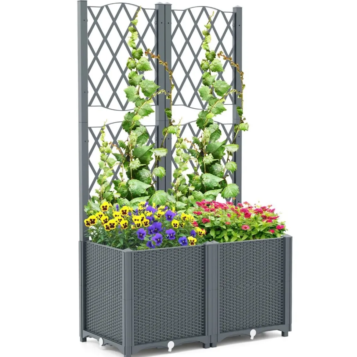 Blumenkasten mit Rankgitter Pflanzkasten für Kletterpflanzen 80 x 40 x 140 cm Kaffee/Grau