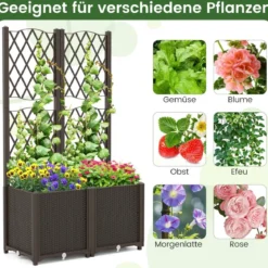 Blumenkasten mit Rankgitter Pflanzkasten für Kletterpflanzen 80 x 40 x 140 cm Kaffee/Grau
