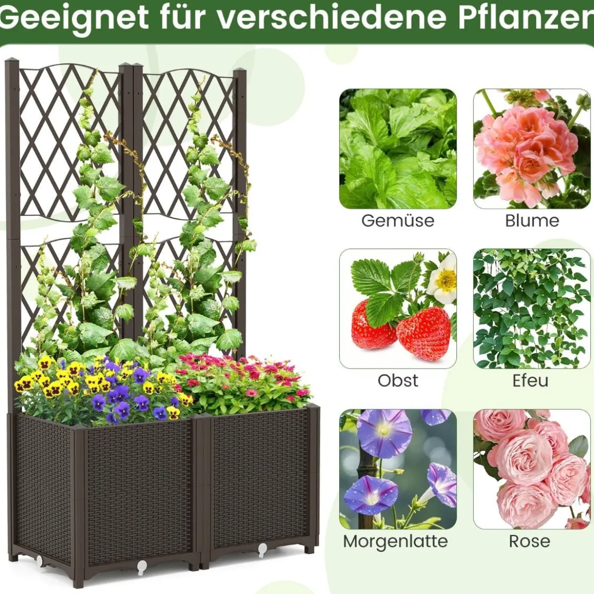 Blumenkasten mit Rankgitter Pflanzkasten für Kletterpflanzen 80 x 40 x 140 cm Kaffee/Grau
