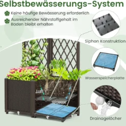 Blumenkasten mit Rankgitter Pflanzkasten für Kletterpflanzen 80 x 40 x 140 cm Kaffee/Grau