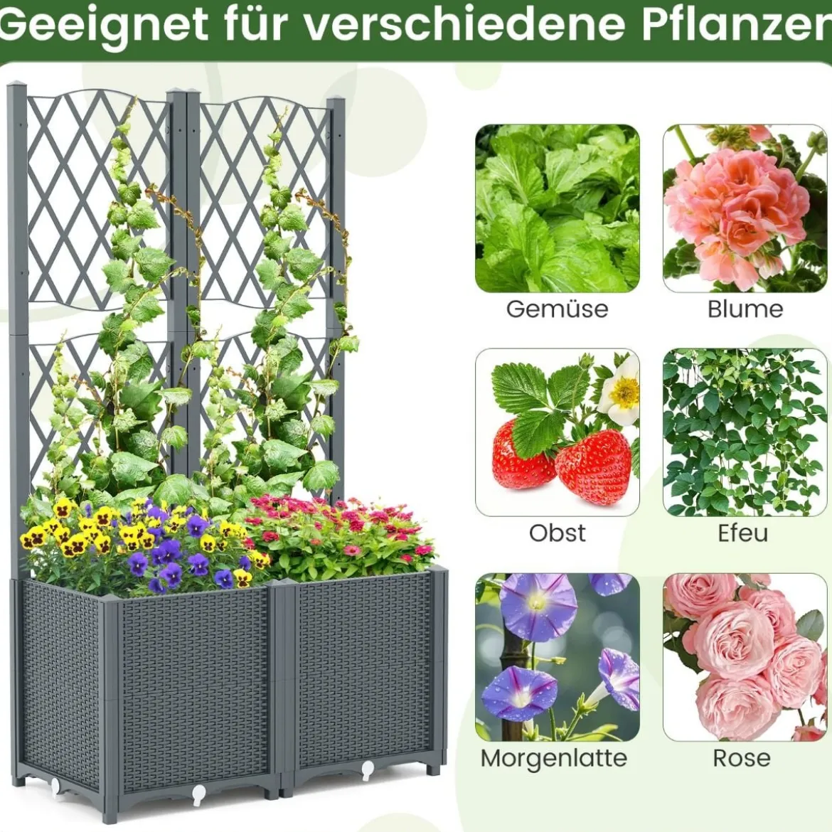 Blumenkasten mit Rankgitter Pflanzkasten für Kletterpflanzen 80 x 40 x 140 cm Kaffee/Grau