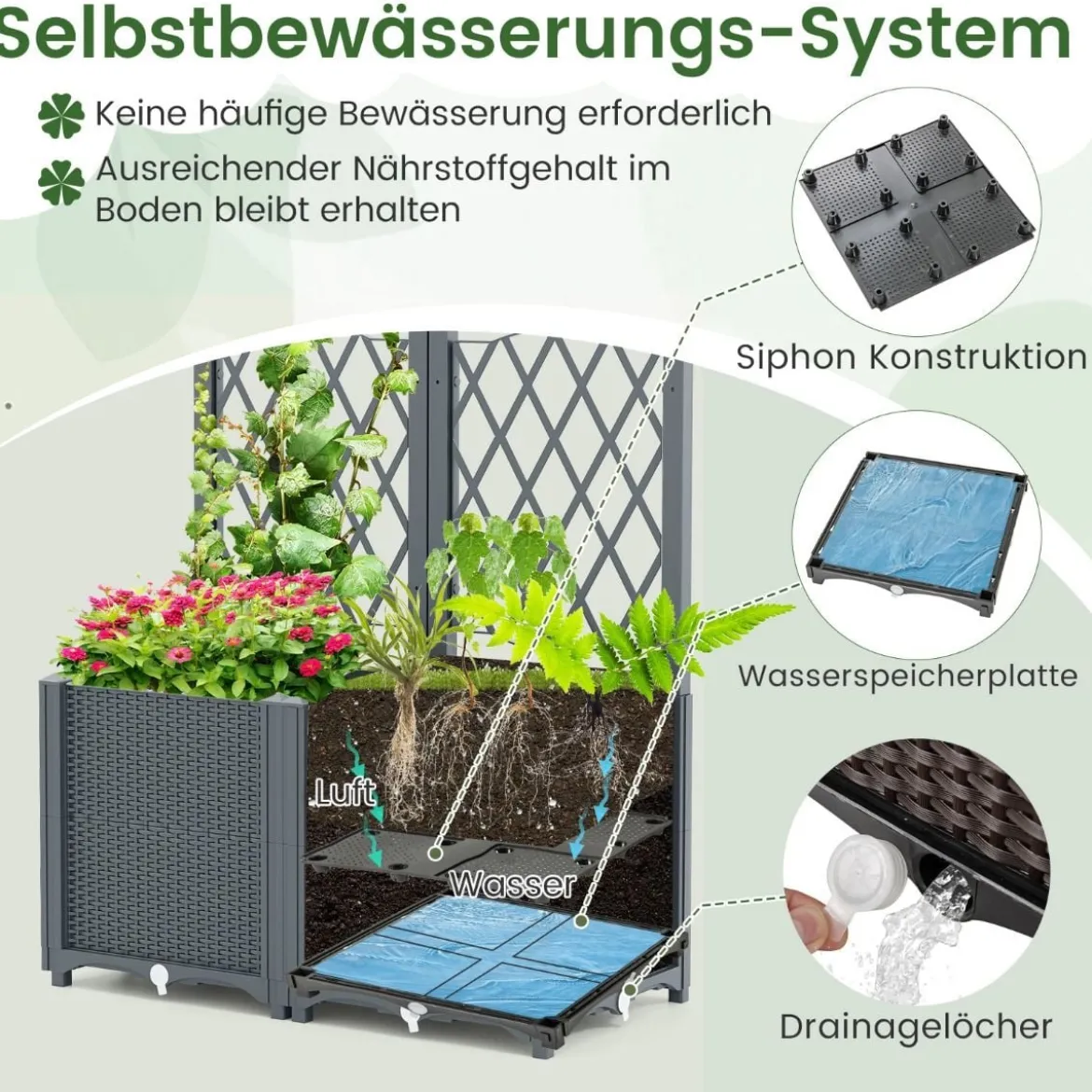 Blumenkasten mit Rankgitter Pflanzkasten für Kletterpflanzen 80 x 40 x 140 cm Kaffee/Grau