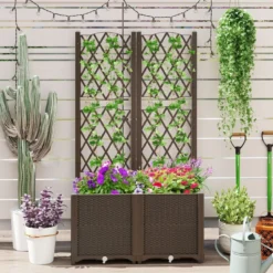 Blumenkasten mit Rankgitter Pflanzkasten für Kletterpflanzen 80 x 40 x 140 cm Kaffee/Grau