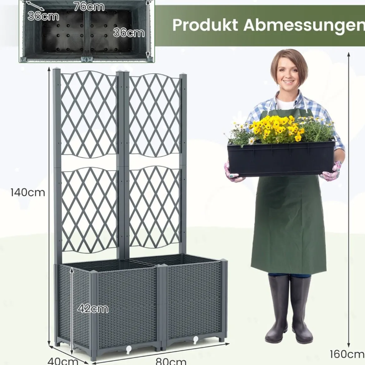 Blumenkasten mit Rankgitter Pflanzkasten für Kletterpflanzen 80 x 40 x 140 cm Kaffee/Grau