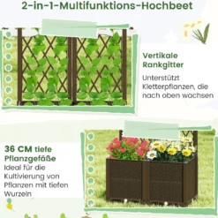 Blumenkasten mit Rankgitter Pflanzkasten für Kletterpflanzen 80 x 40 x 140 cm Kaffee/Grau