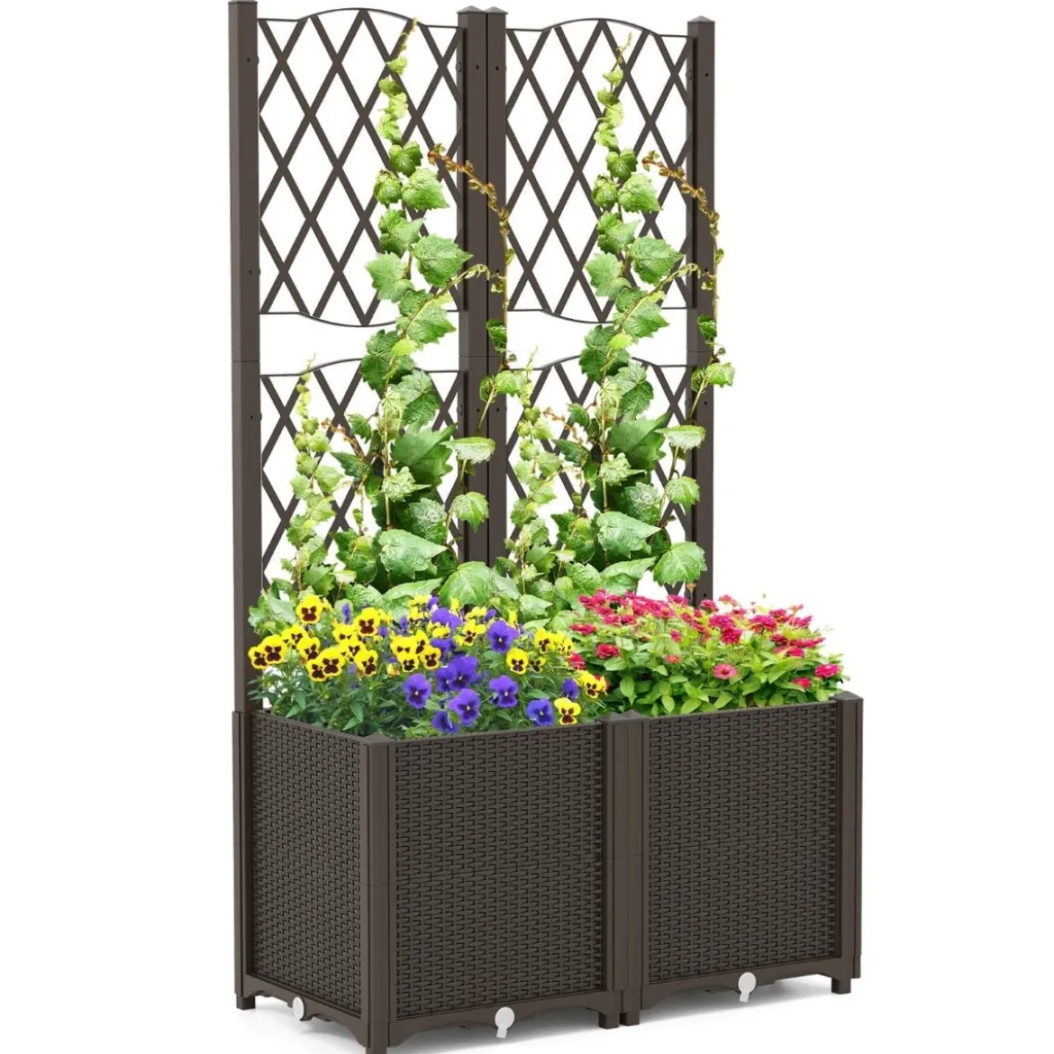 Blumenkasten mit Rankgitter Pflanzkasten für Kletterpflanzen 80 x 40 x 140 cm Kaffee/Grau