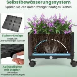 Blumenkasten mit Rankgitter & hängendem Dach Hochbeet auf abschließbaren Rollen Grau 154 x 40 x 162 cm