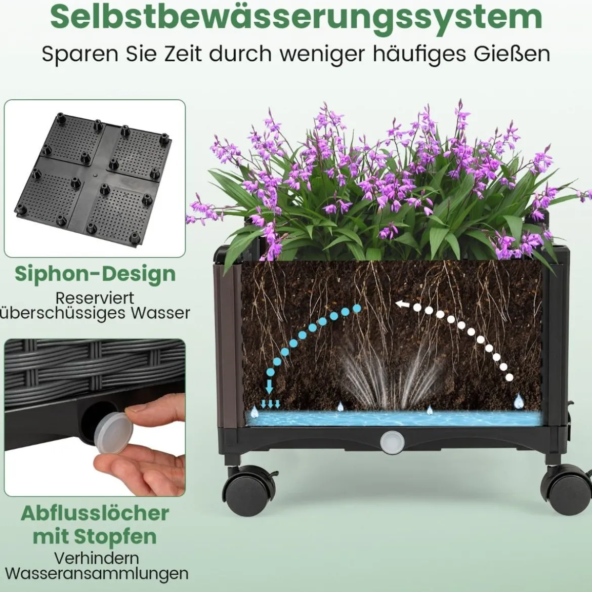 Blumenkasten mit Rankgitter & hängendem Dach Hochbeet auf abschließbaren Rollen Grau 154 x 40 x 162 cm