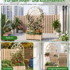 Blumenkasten mit Rankgitter & Spalier & Entwässerung Gartenspalier für Kletterpflanzen Natur