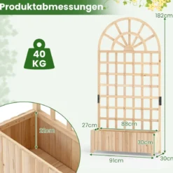 Blumenkasten mit Rankgitter & Spalier & Entwässerung Gartenspalier für Kletterpflanzen Natur