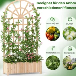 Blumenkasten mit Rankgitter & Spalier & Entwässerung Gartenspalier für Kletterpflanzen Natur