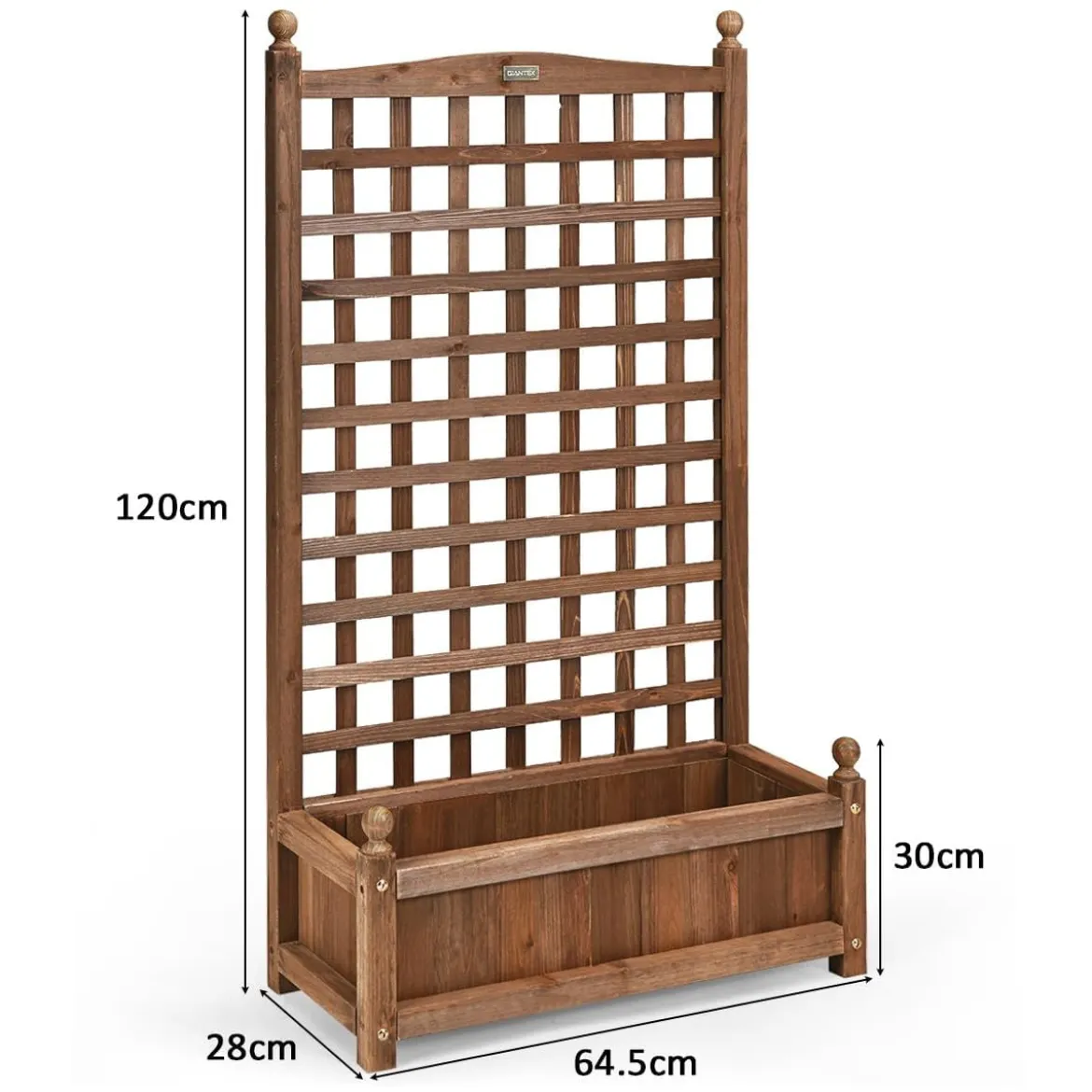 Blumenkasten mit Rankgitter Pflanzkasten Holz für Kletterpflanzen Hochbeet mit Spalier 64,5 x 28 x 120 cm Braun