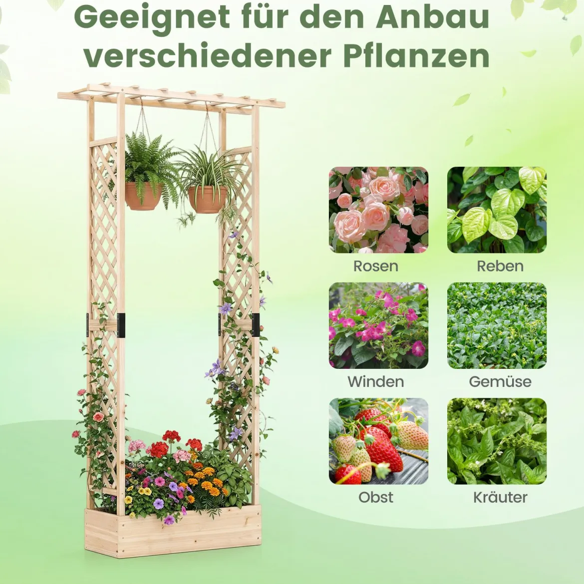 Blumenkasten mit Rankgitter Pflanzkasten mit Rankhilfe & Hängendem Dach Sichtschutz Natur