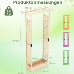 Blumenkasten mit Rankgitter Pflanzkasten mit Rankhilfe & Hängendem Dach Sichtschutz Natur