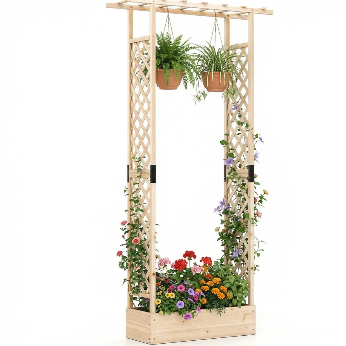 Blumenkasten mit Rankgitter Pflanzkasten mit Rankhilfe & Hängendem Dach Sichtschutz Natur