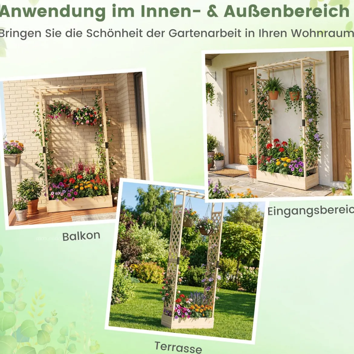 Blumenkasten mit Rankgitter Pflanzkasten mit Rankhilfe & Hängendem Dach Sichtschutz Natur