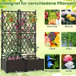 Blumenkasten mit Rankgitter Metall Pflanzkasten für Kletterpflanzen Hochbeet mit Spalier & Selbstbewässerung Schwarz 80 x 40 x 120 cm